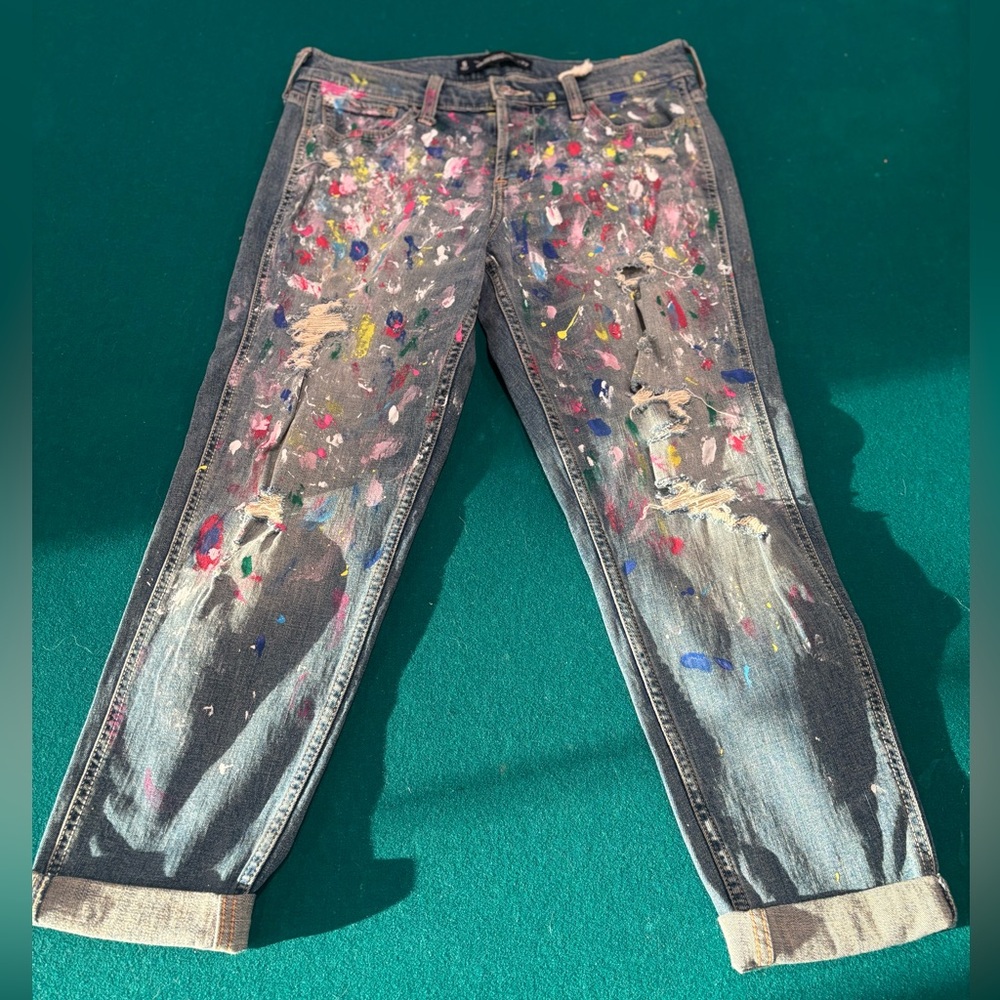 HOLLISTER MULTICOLOR Paint-Splatter Ankle Jeans SUZE 5
